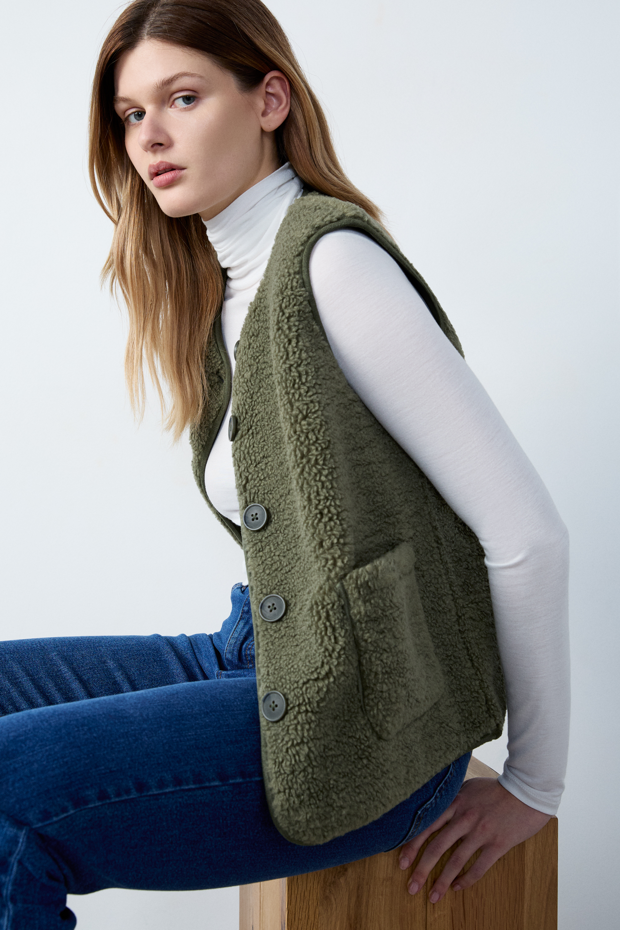 Sleeveless Bouclé Jacket - JEAN - KAKI - ETAM