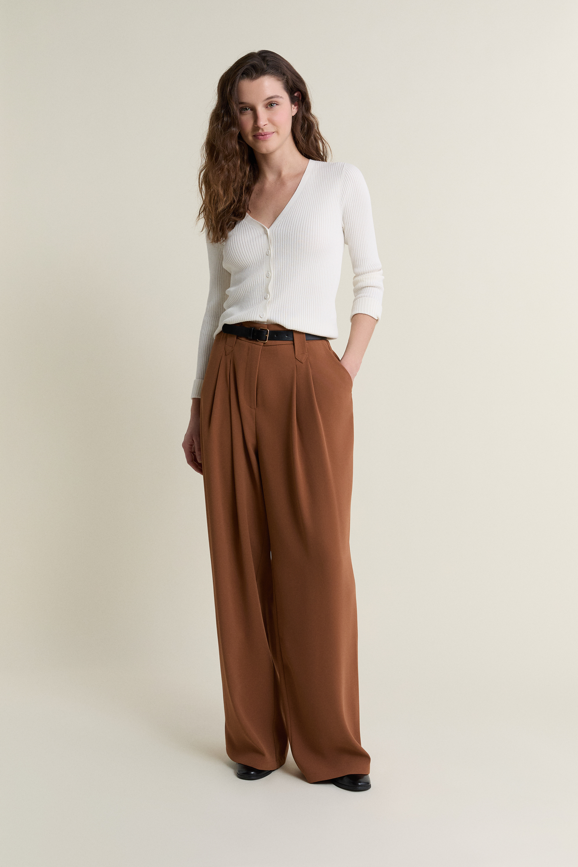 Wide-Leg Pleated Trousers - VENUS - CHOCOLAT - ETAM