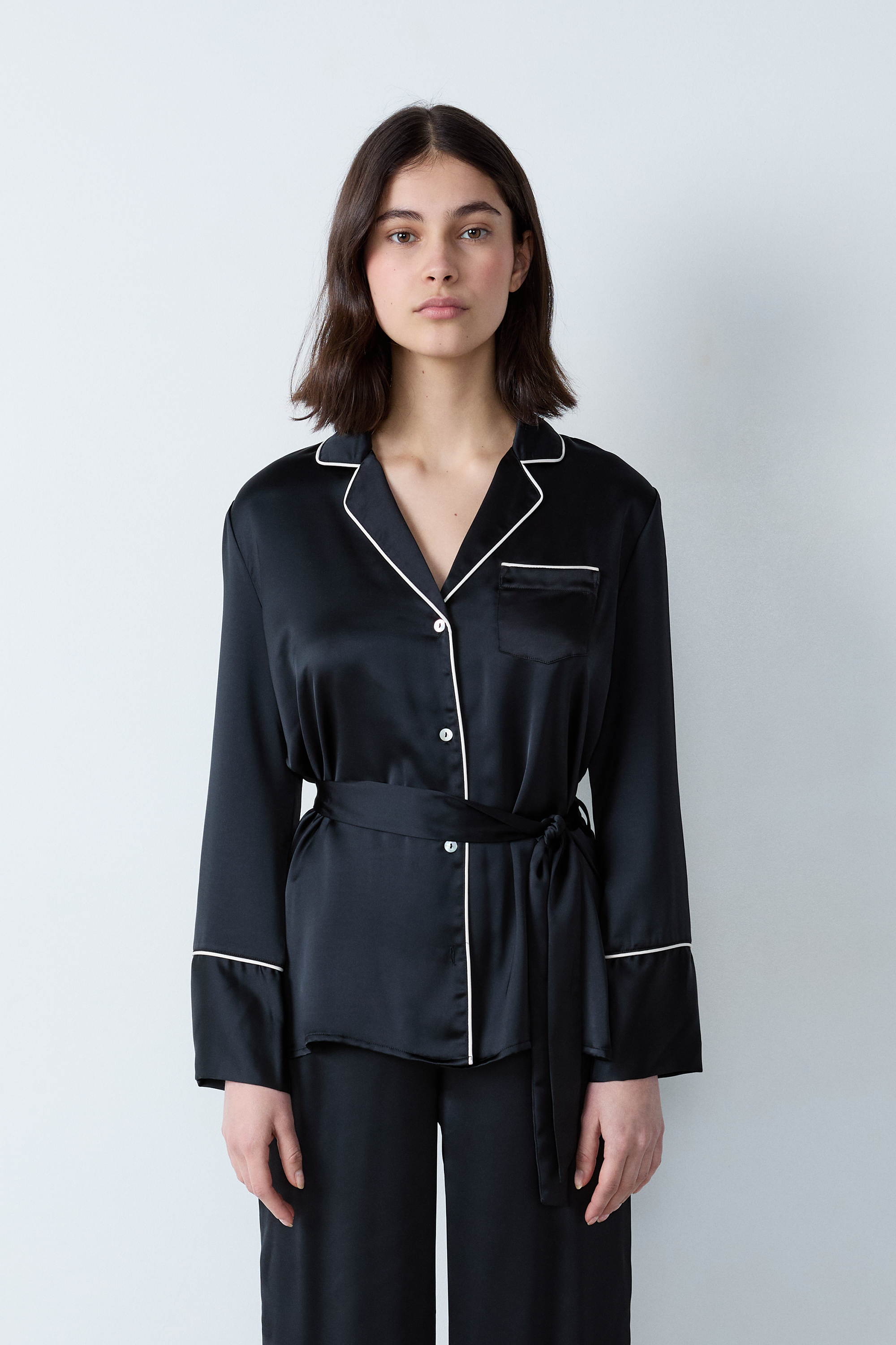 Pajama Shirt Pyjama Etam Satin Satin Pyjama Shirt With Tie