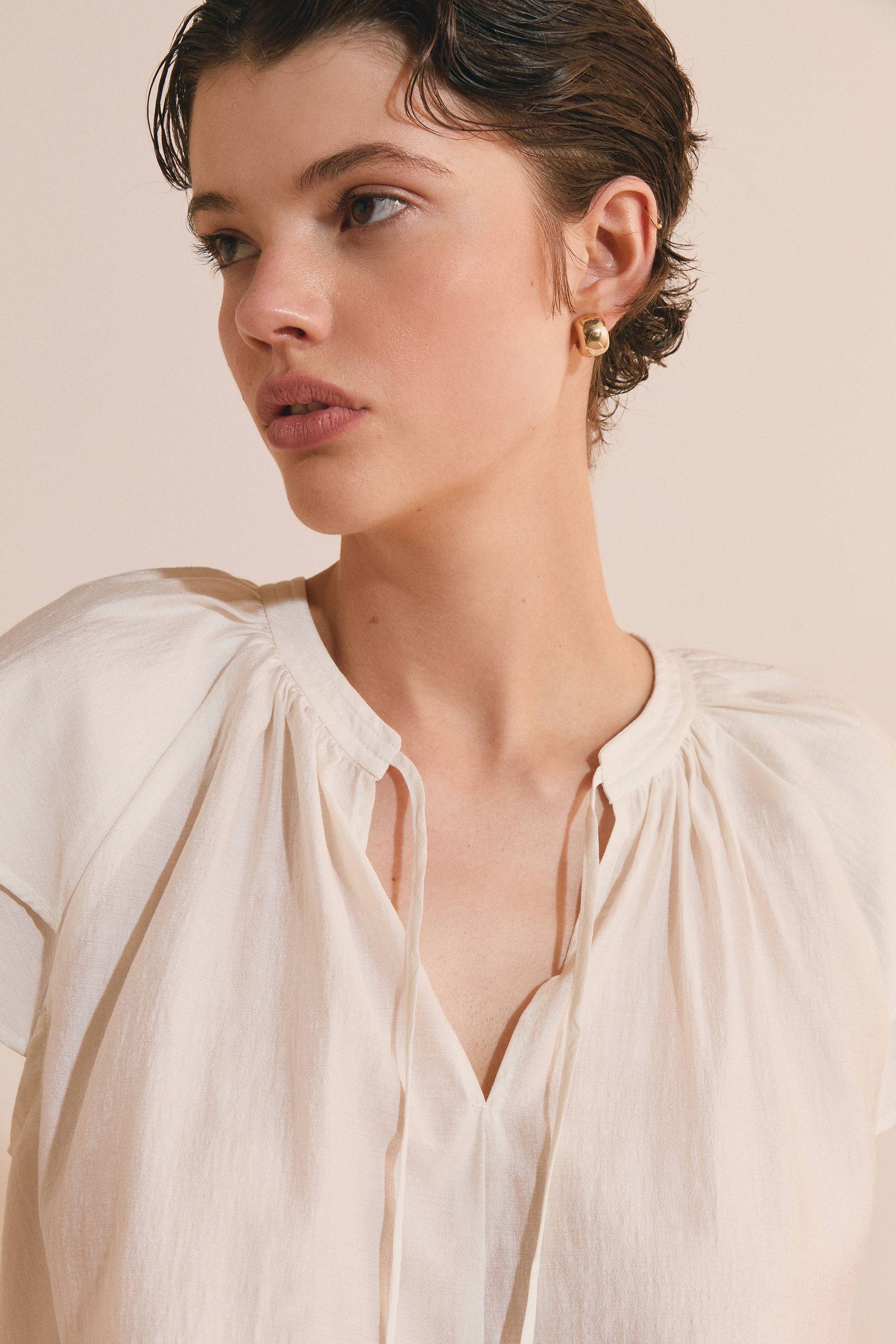 Ruffled Tie-Front Flowy Top - HEDITH - PERLE - ETAM