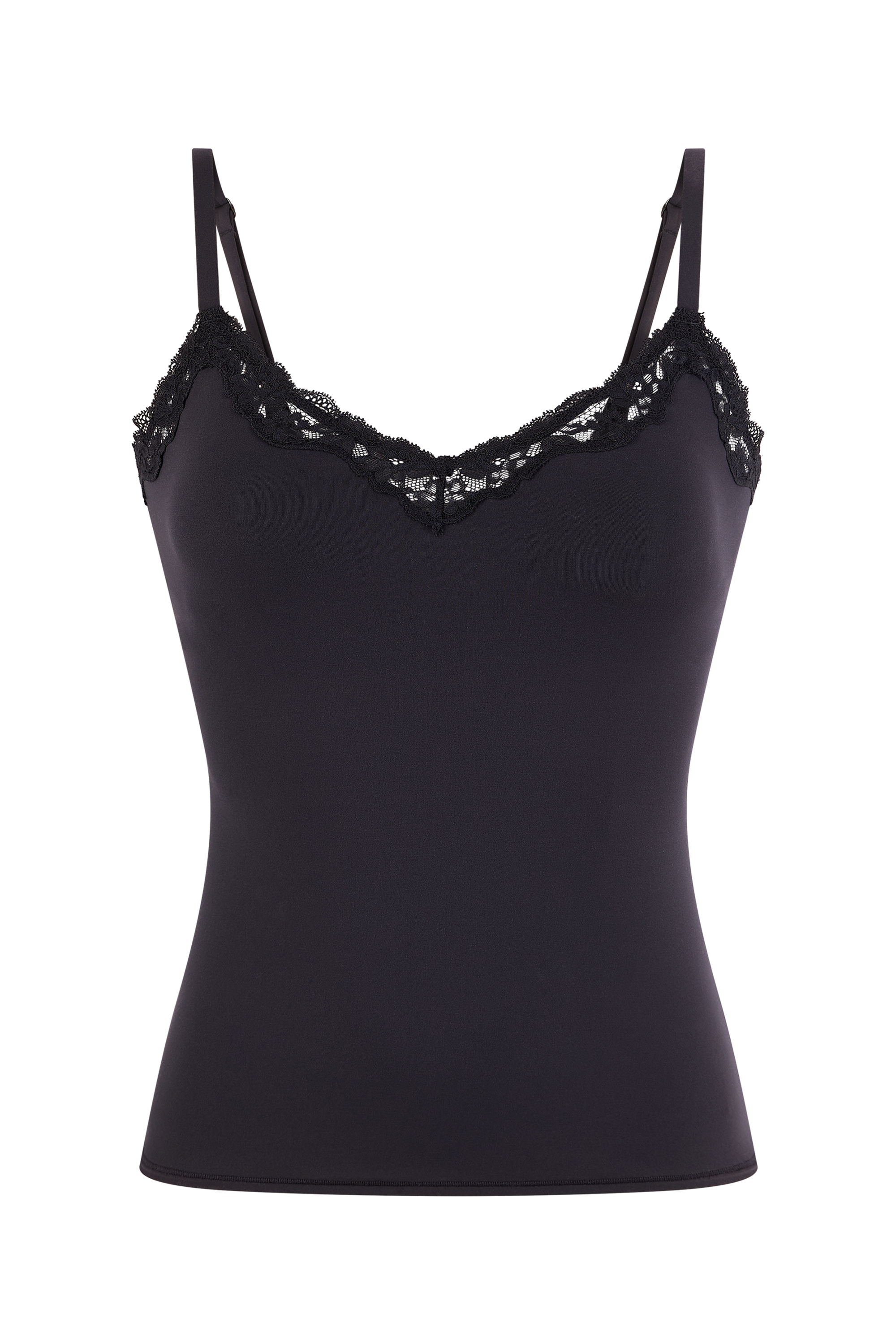Camisole in microfibre and lace with integrated bralette and pads