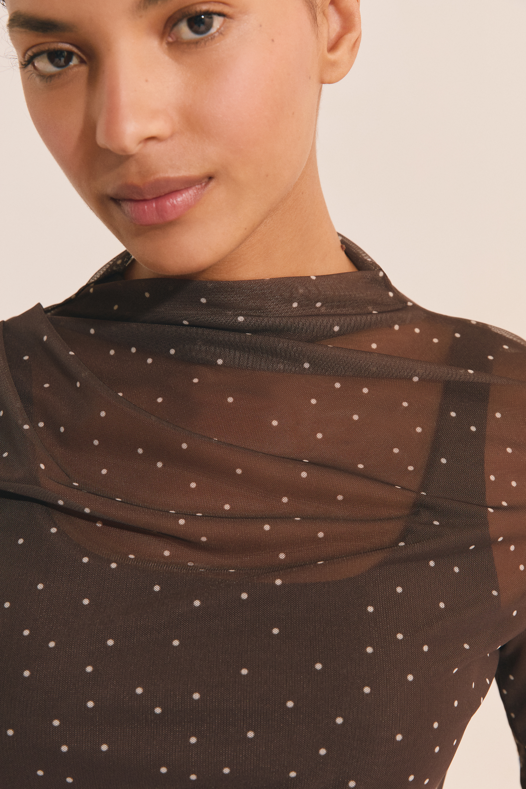 Long-sleeved T-shirt in tulle - A CAISSY - CHOCOLAT - ETAM