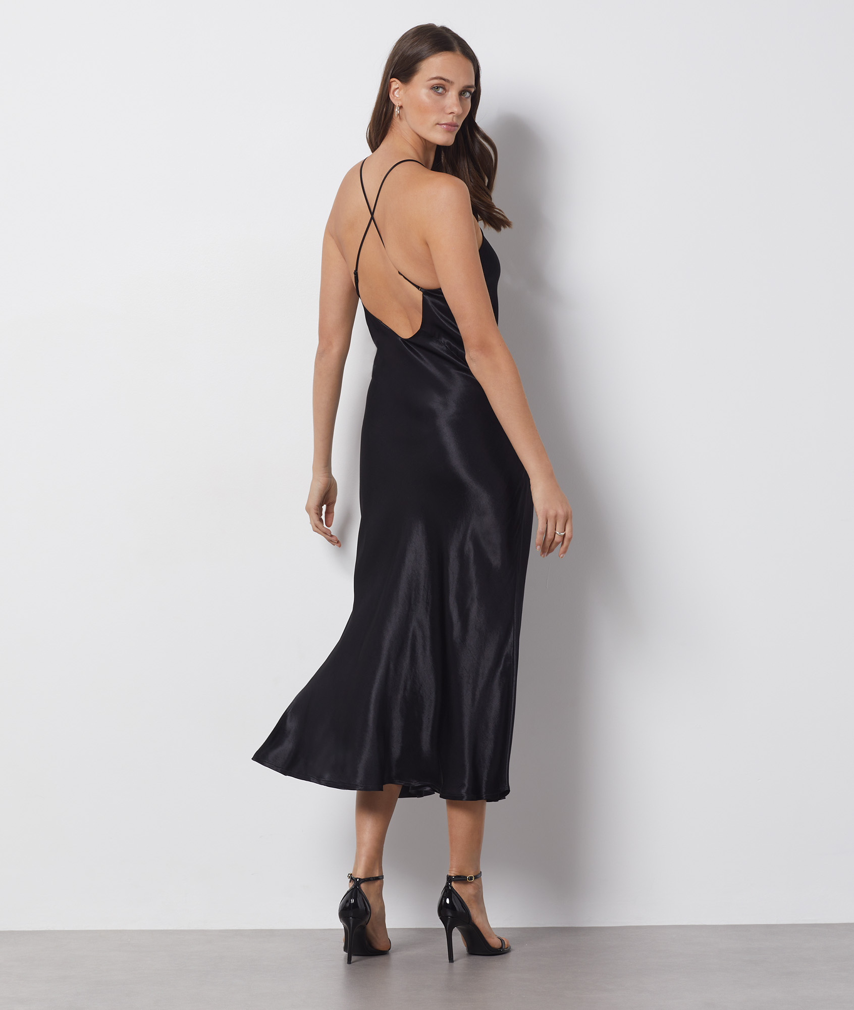 Aiyana Midi Dress - Halter Neck Satin Dress in Black  High neck black dress,  Satin halter dress, Satin maxi dress