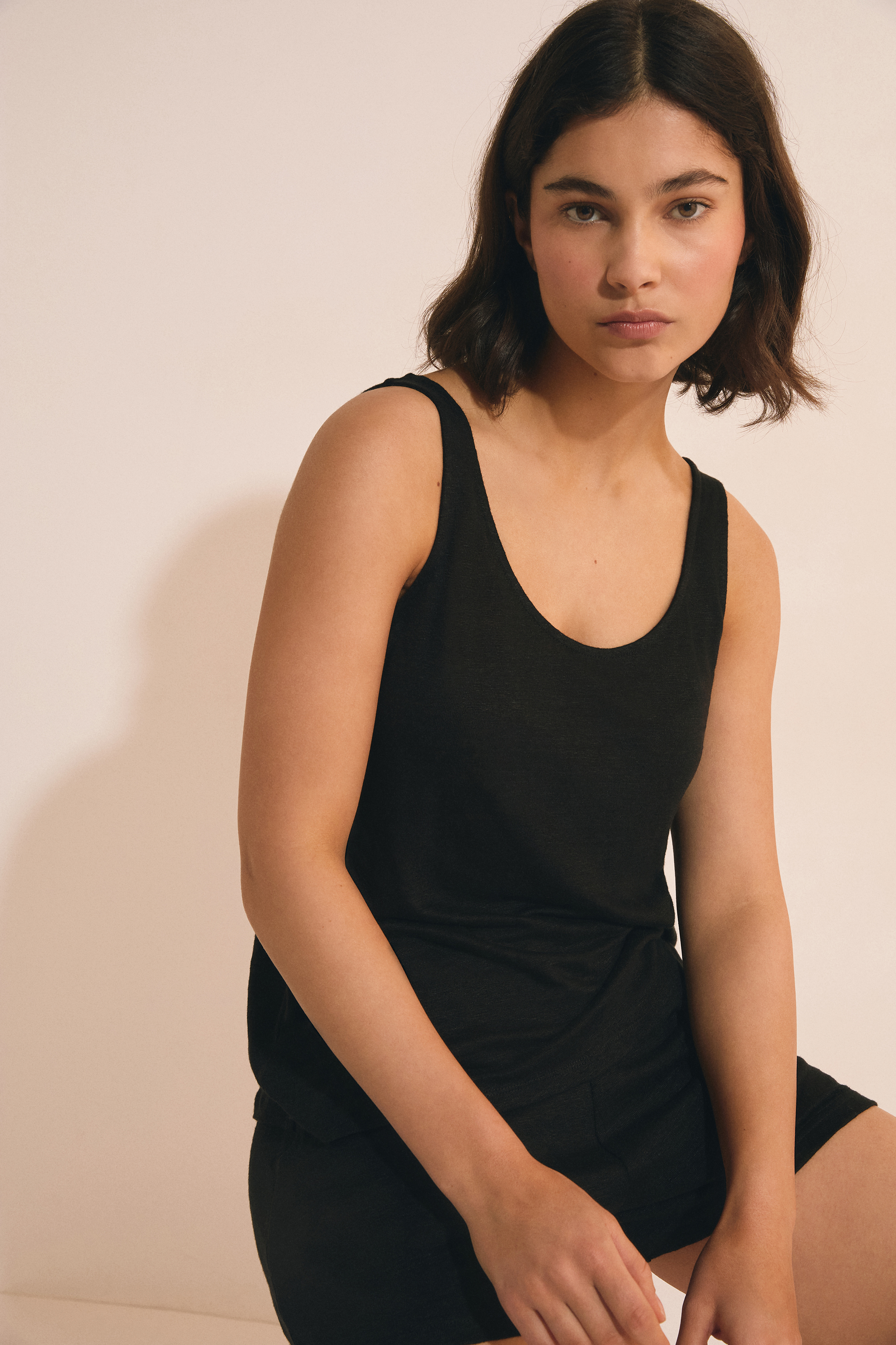 100% Linen Tank Top - JOSIE - NOIR - ETAM