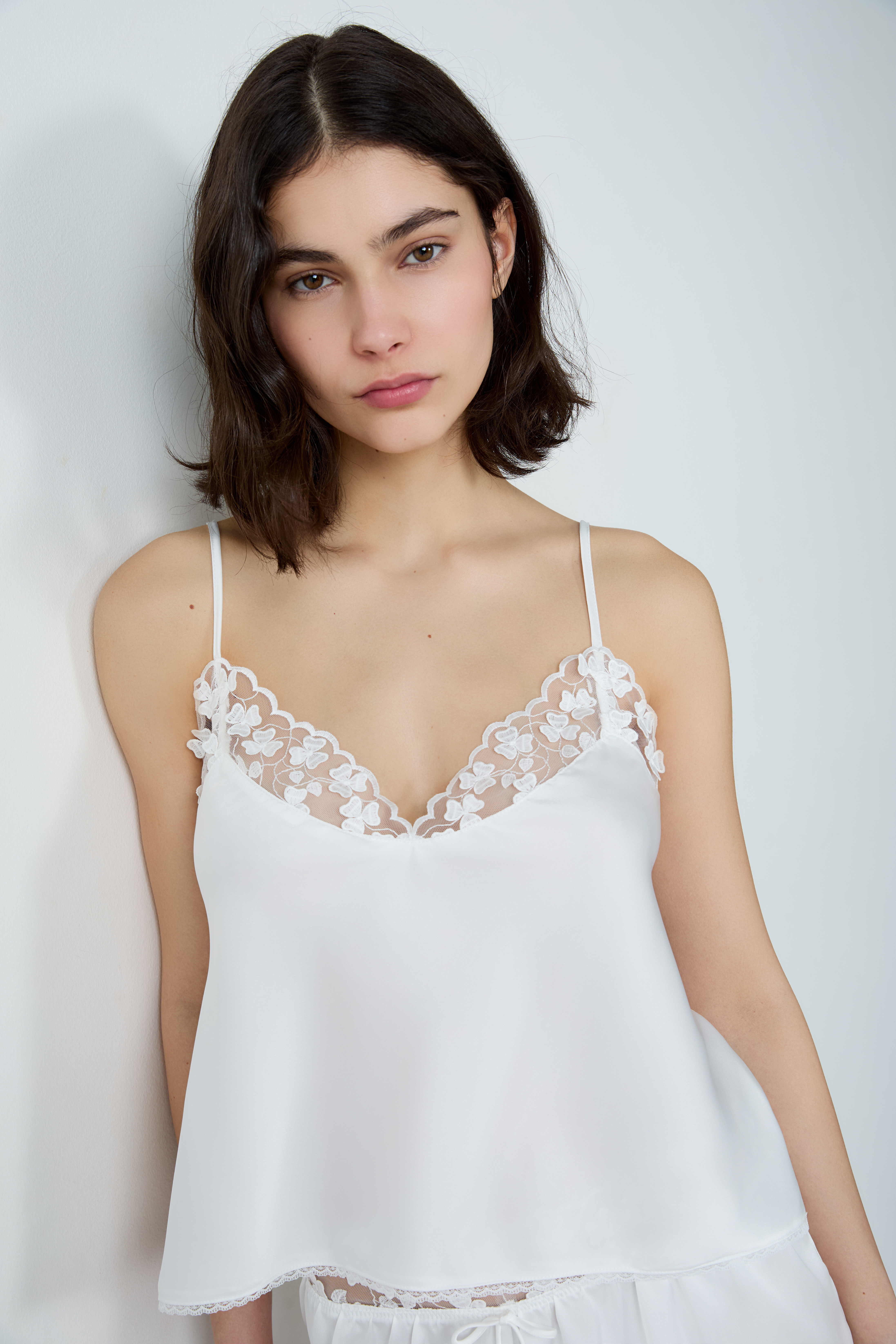 Satin camisole with lace details - AMOUR - BLANC - ETAM
