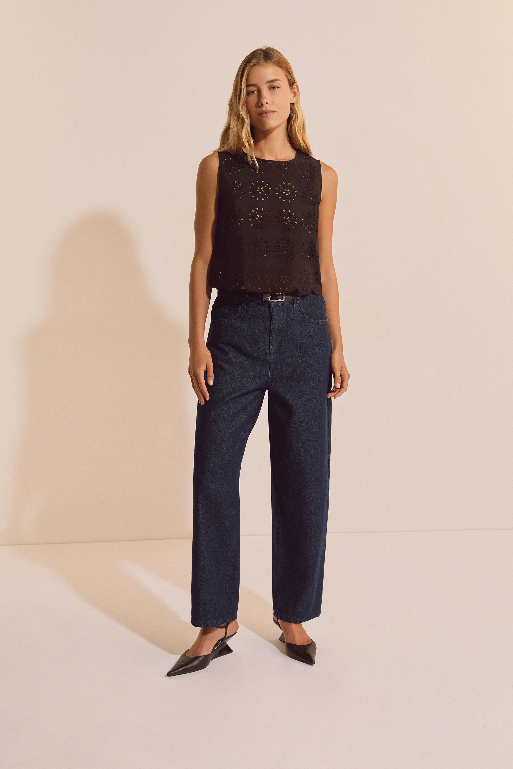 Sleeveless Top with English Embroidery Details - CHIFFLY BROD