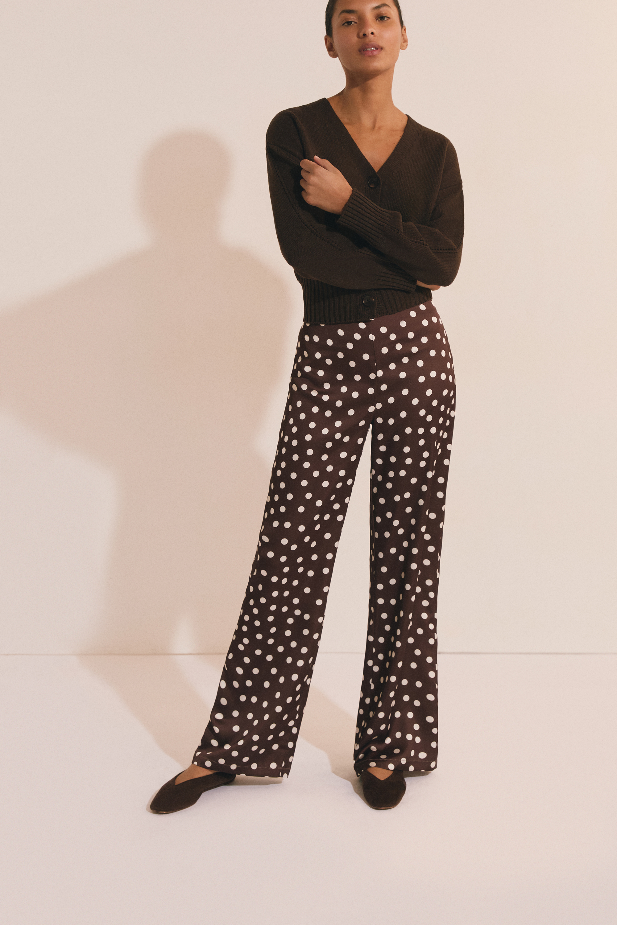 Satin Polka Dot Trousers - A PALMA IMP - CHOCOLAT - ETAM