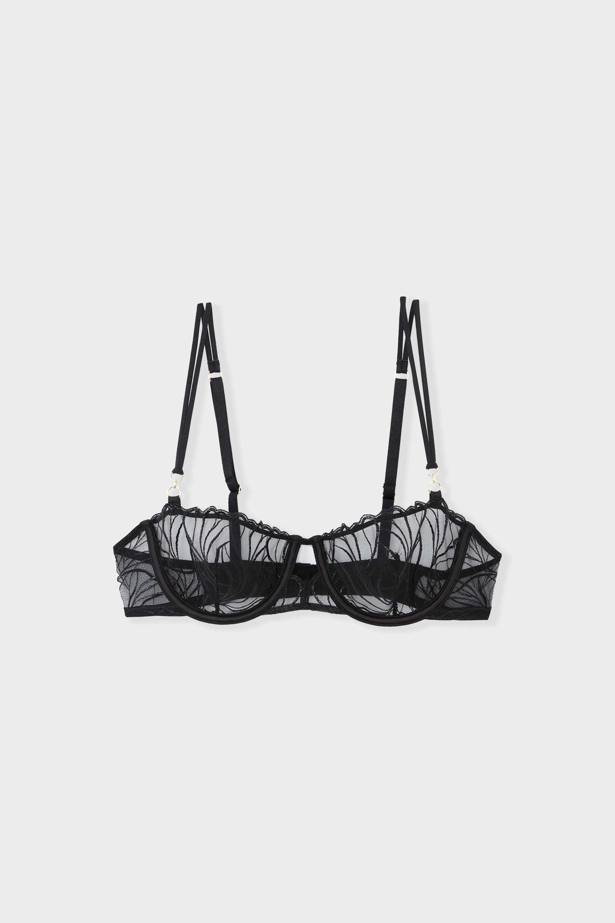 Bra No.9 - Balconette with floral embroidery - ENVOLEE - NOIR - ETAM