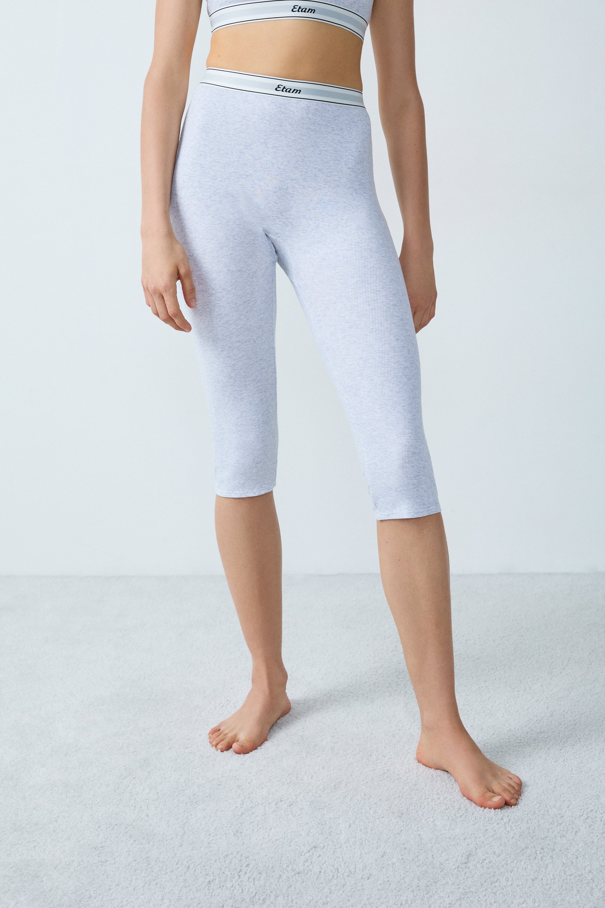 Ribbed cotton cycling shorts - COZY - GRIS CLAIR - ETAM