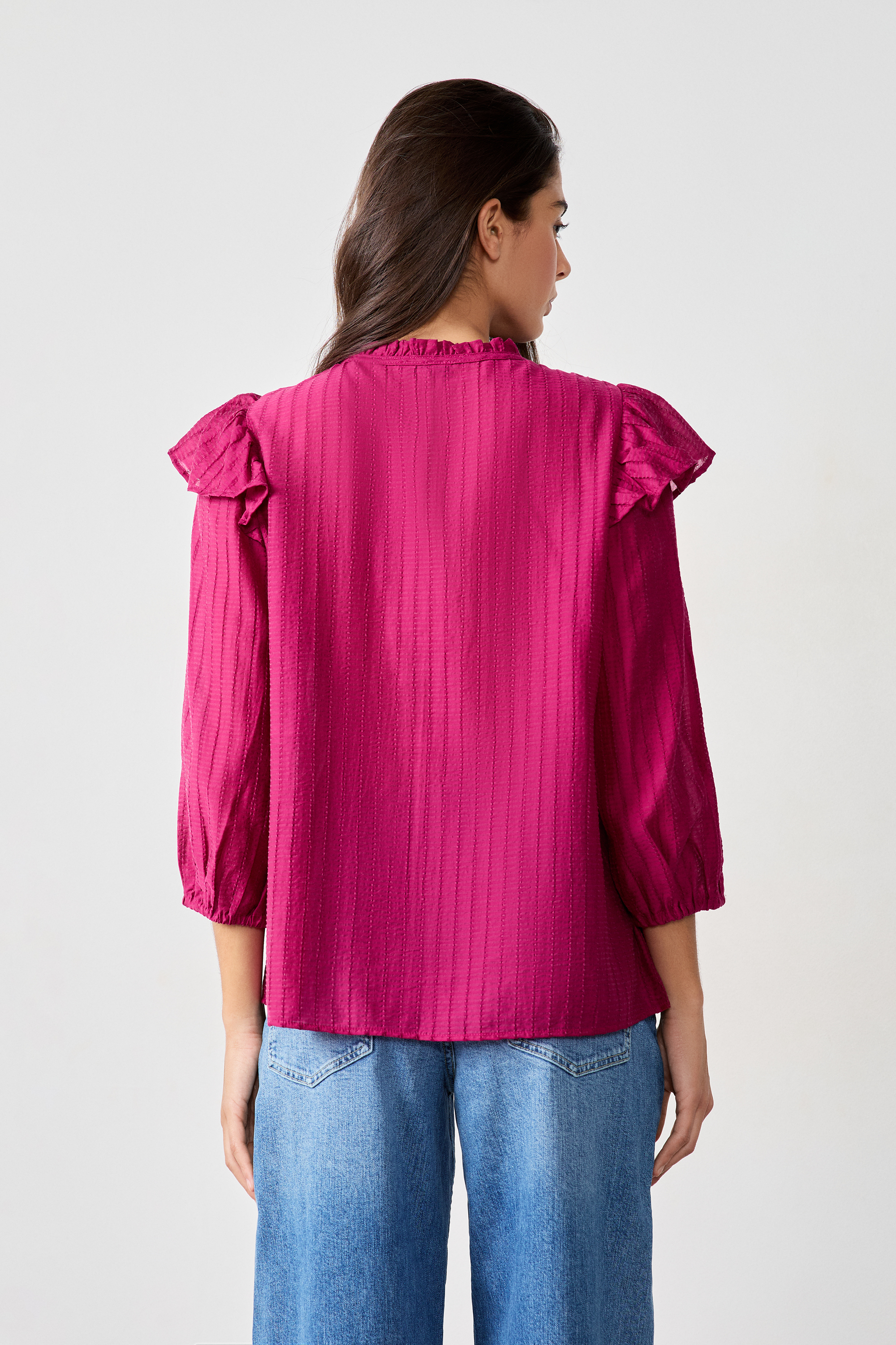 Long-sleeved shirt with ruffles - SONI - PRUNE - ETAM