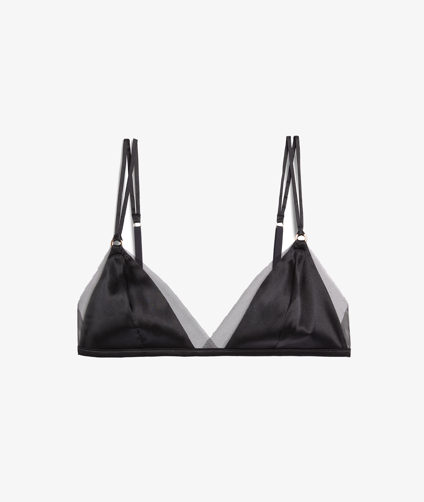 Wireless Triangle Bra in Silk with Tulle Details MIDNIGHT NOIR