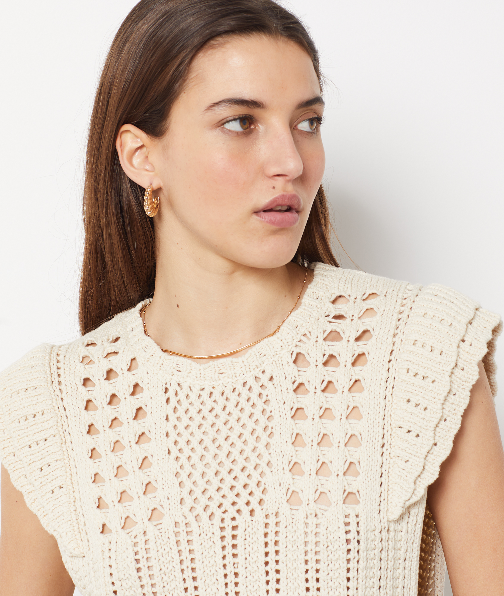 Sleeveless Openwork Sweater with Tie Belt - ESPERANZO PULL