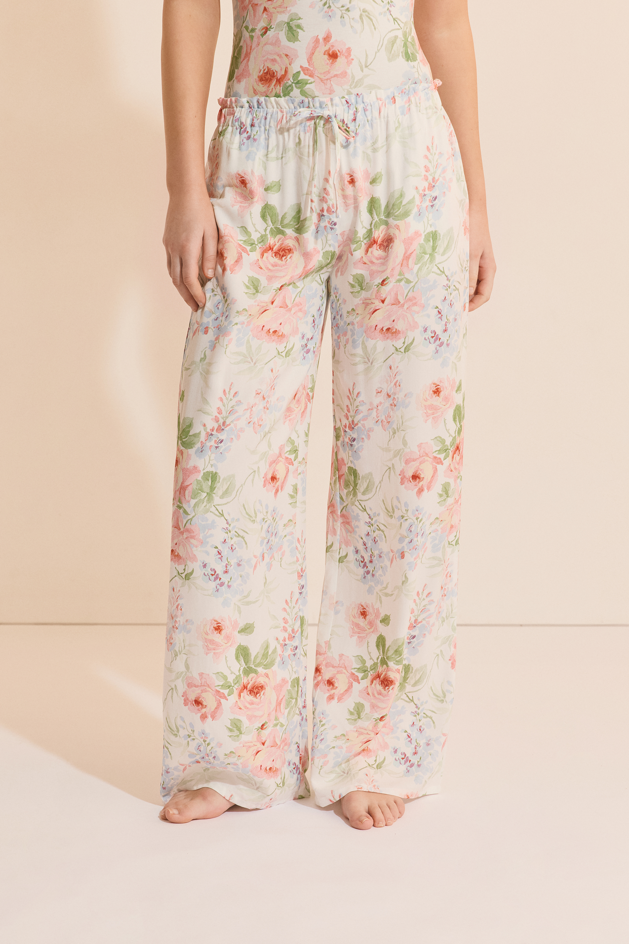 Floral Print Pyjama Trousers - ORCHIDEE - ECRU - ETAM