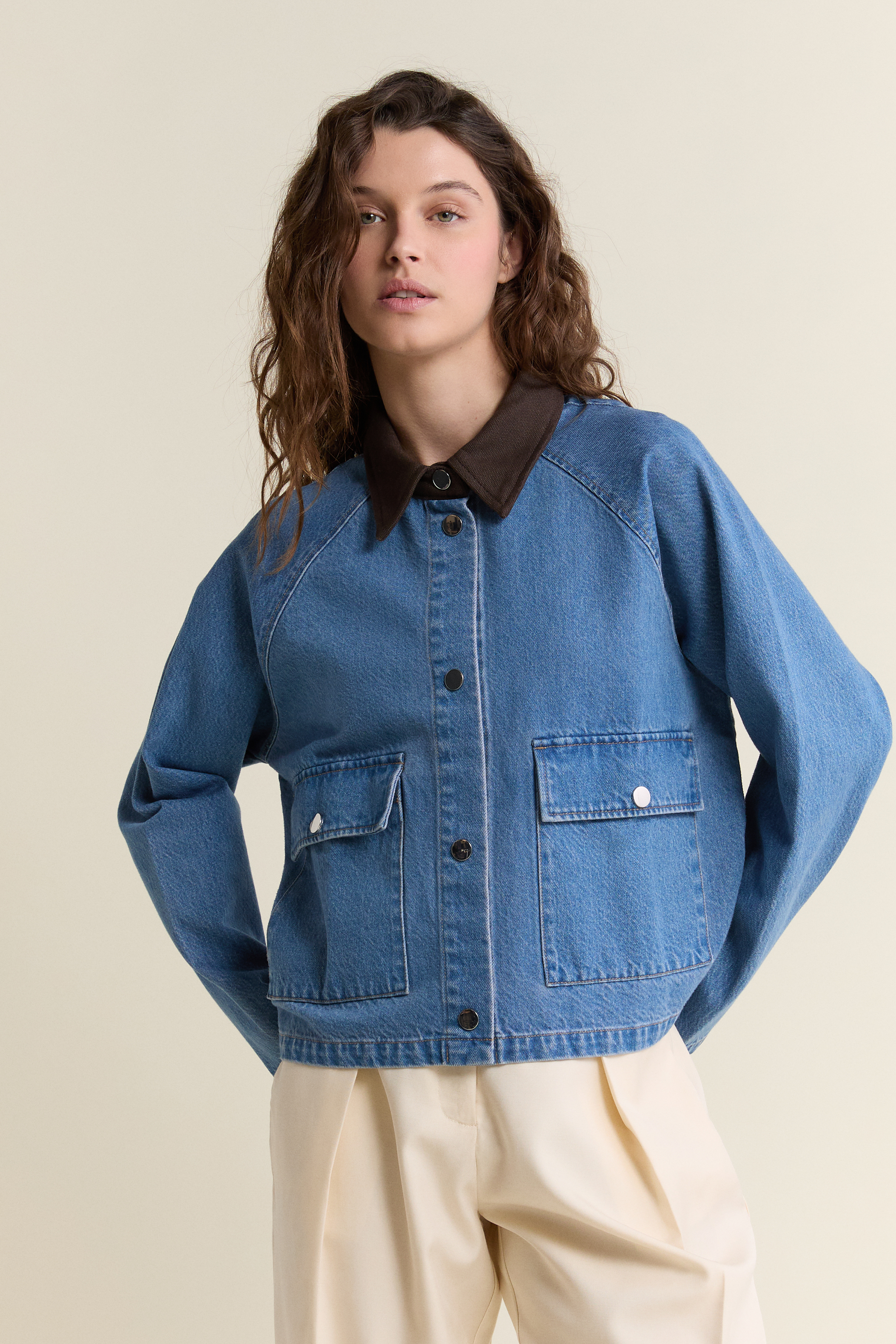 Denim jacket with contrasting collar - DOLORES DENIM - BLEU ROYAL