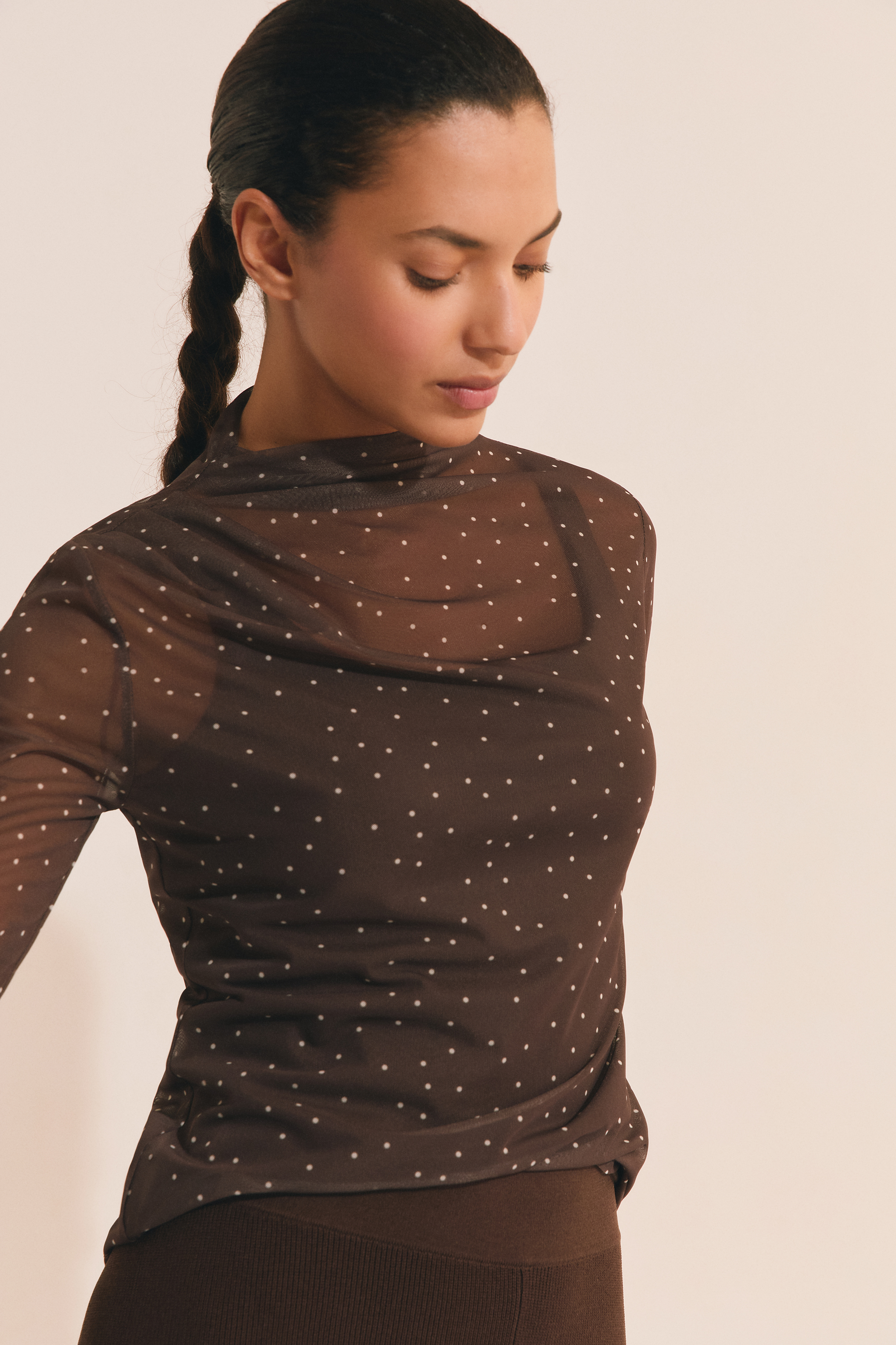 Long-sleeved T-shirt in tulle - A CAISSY - CHOCOLAT - ETAM