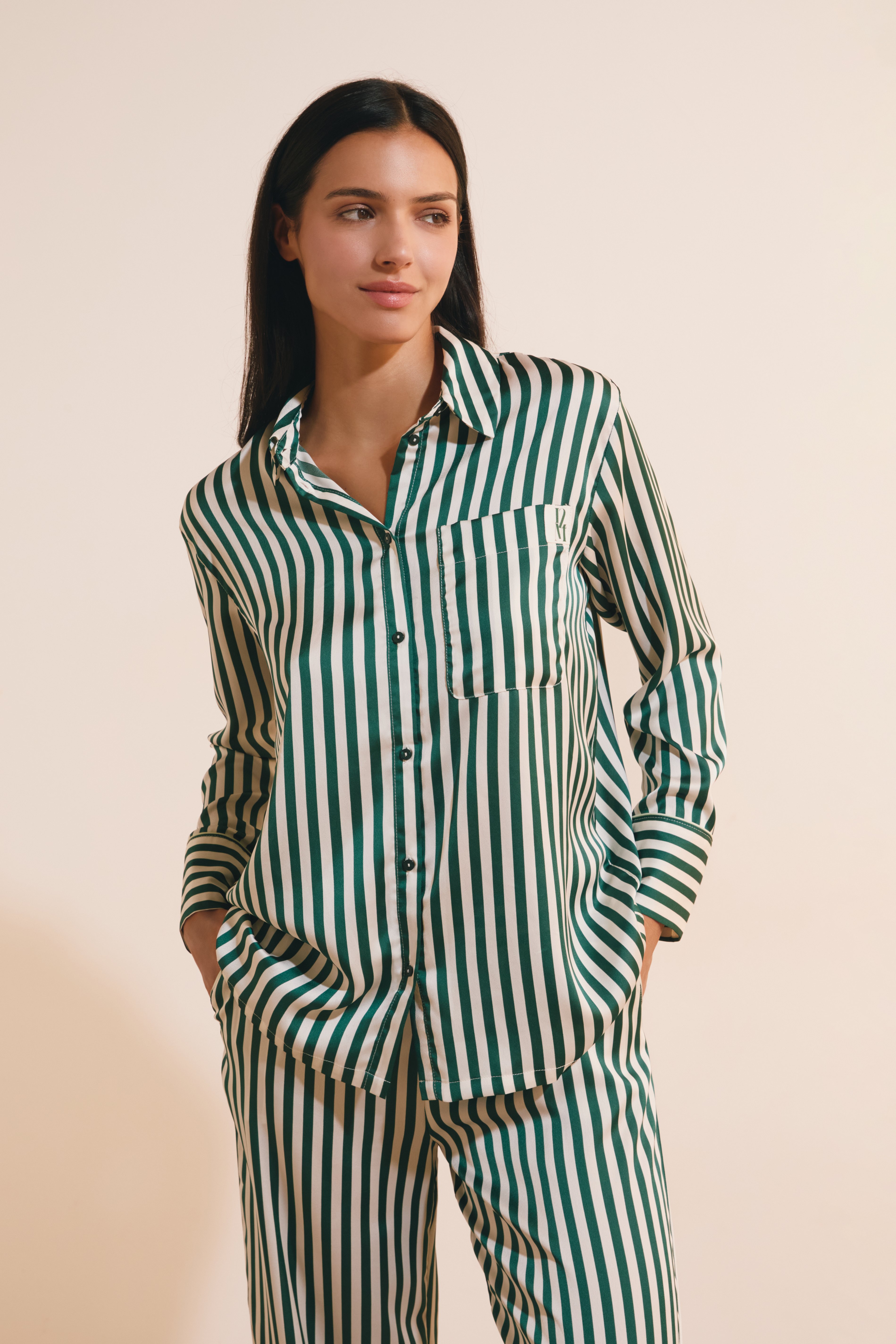 Striped Satin Shirt - MARGUERITE - IMP FOND VERT - ETAM