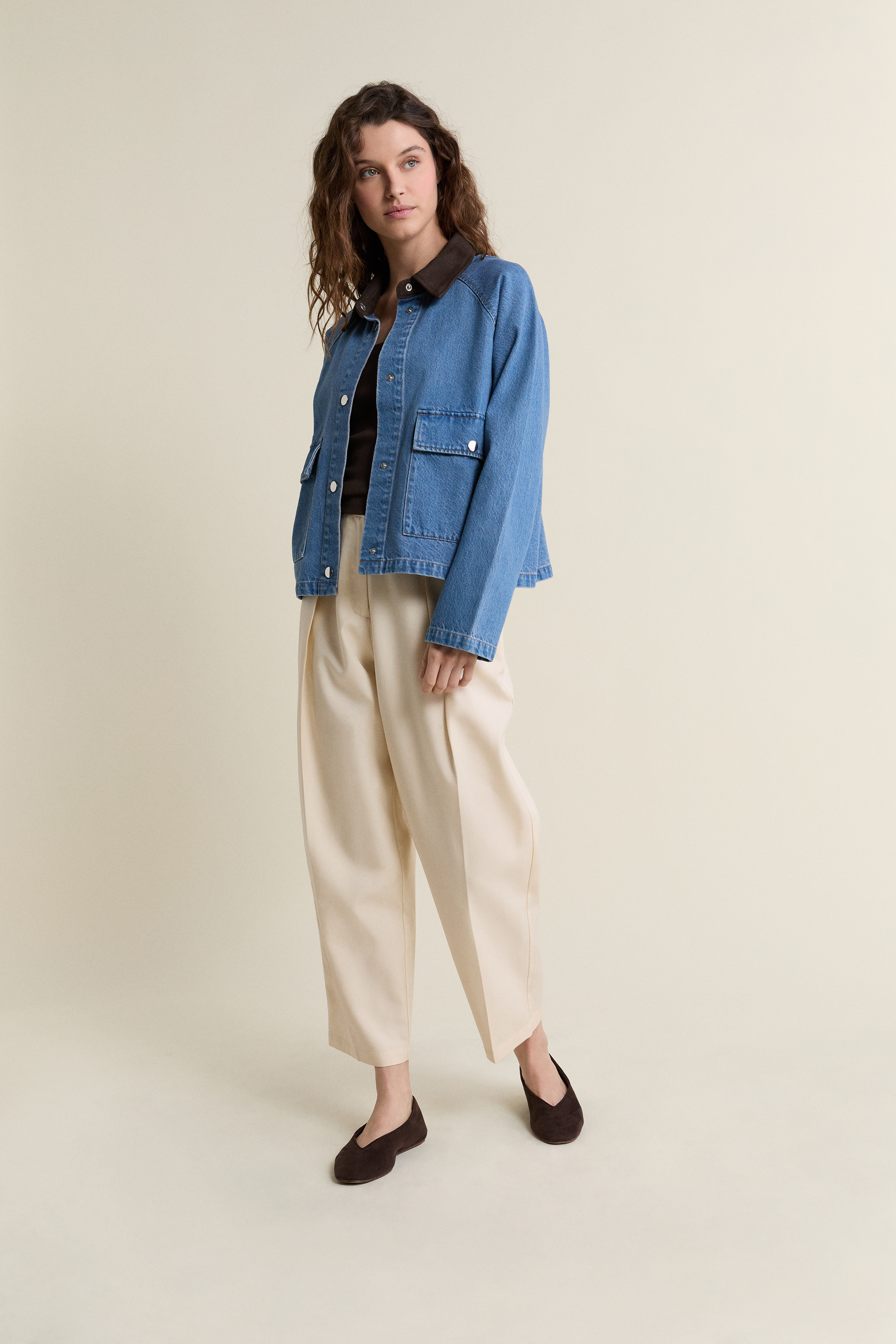 Denim jacket with contrasting collar - DOLORES DENIM - BLEU ROYAL