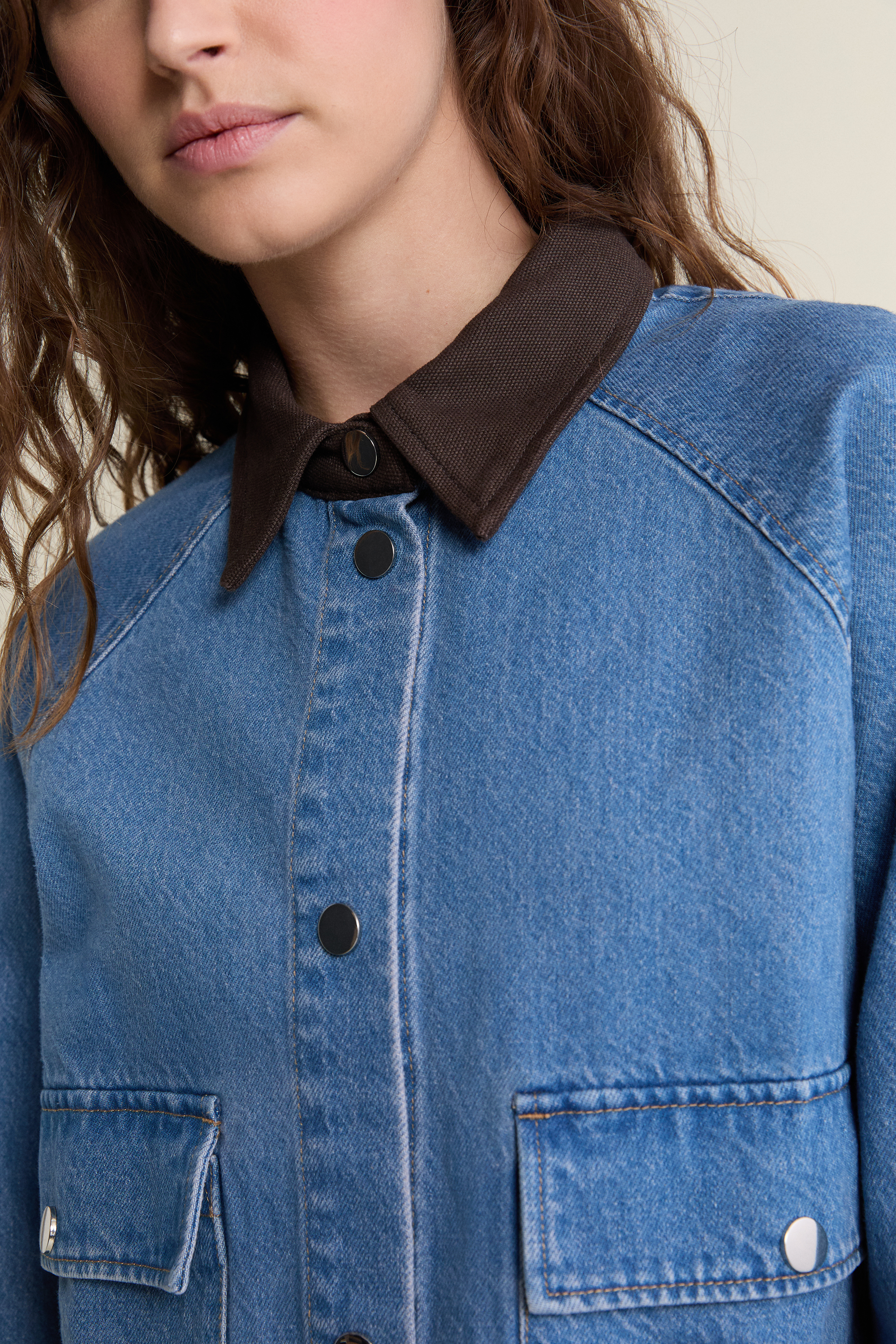 Denim jacket with contrasting collar - DOLORES DENIM - BLEU ROYAL