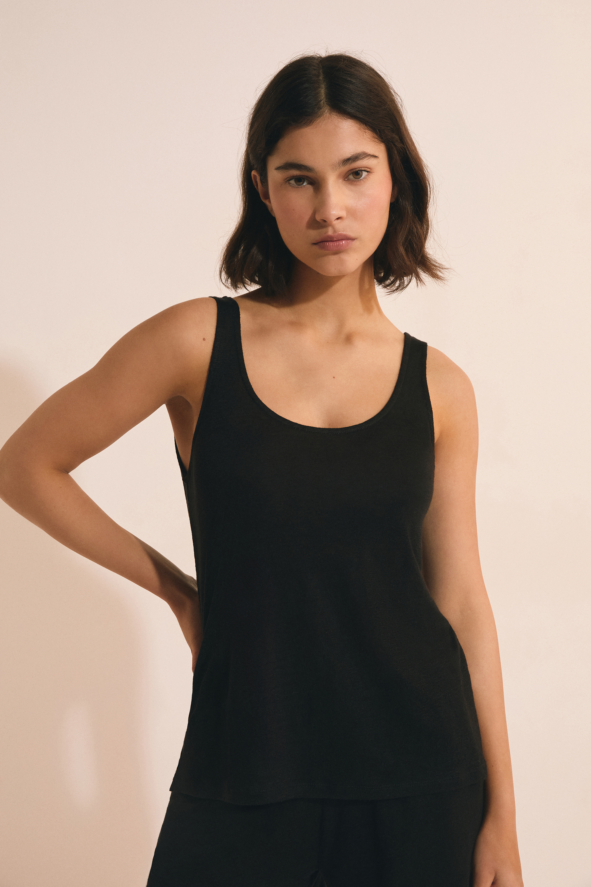 100% Linen Tank Top - JOSIE - NOIR - ETAM